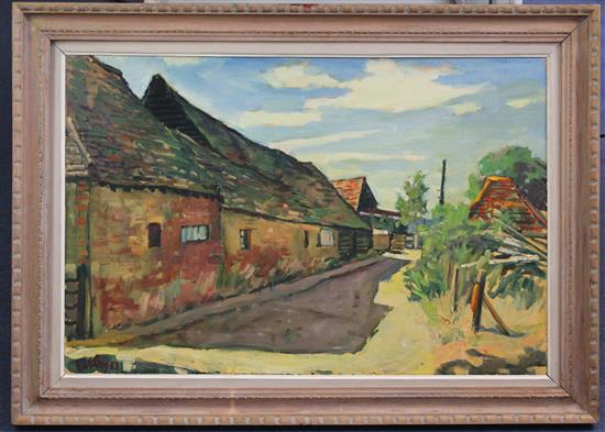 Llewellyn Petley-Jones (1908-1986) Barns at Wraysbury, 20 x 30in,